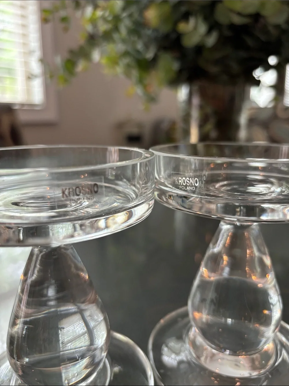 Krosno- made in Poland heavy Clear Glass Candle Holders - Set of 2 Pillar candle